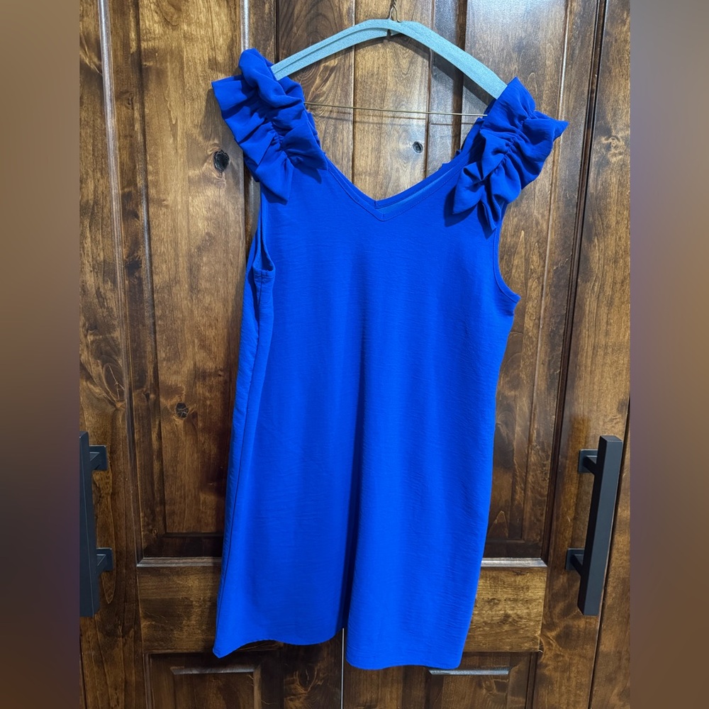entro Royal Blue Ruffle Strap Mini Dress